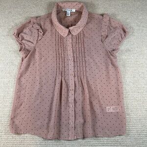 Forever 21 Size M Pink Polka Dot Blouse Ruffle Sleeve Feminine Cottagecore Sweet